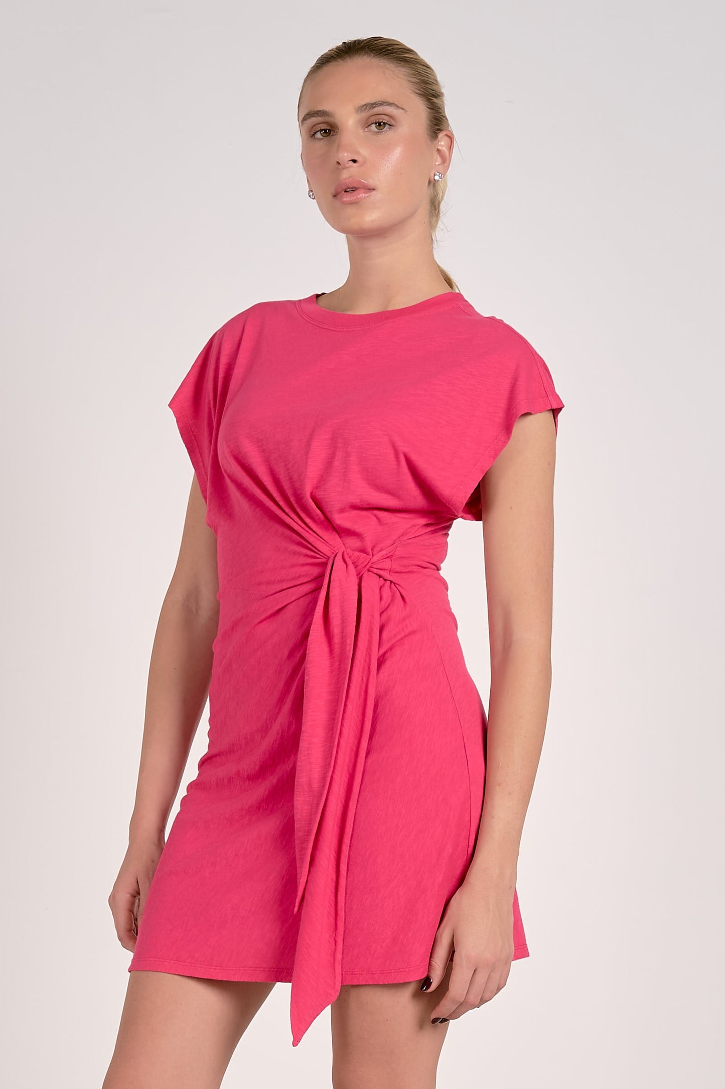 ELAN FUCHSIA SHORT SLEEVE SIDE TIE DRESS FINAL SALE