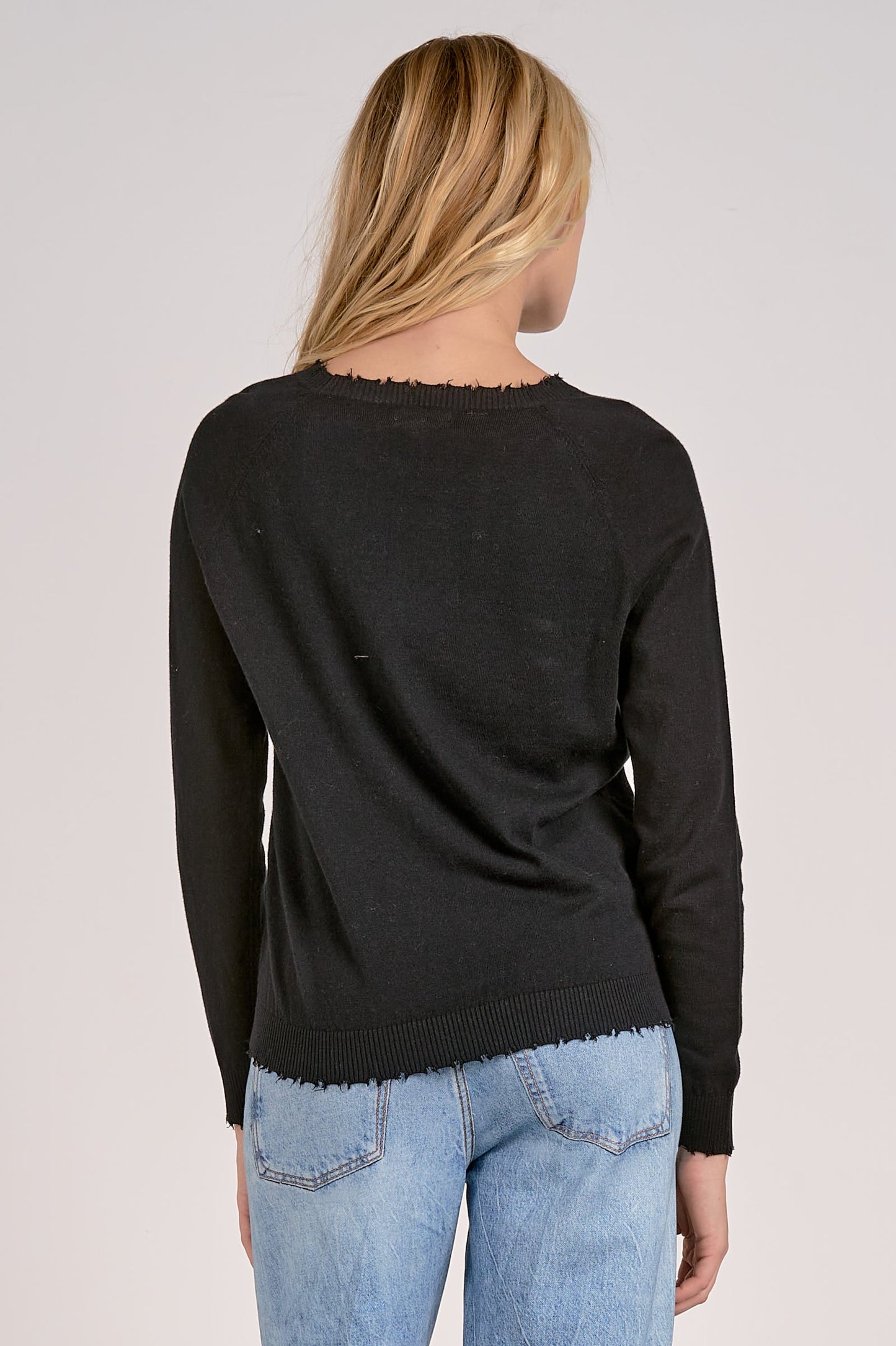 ELAN SWEATER WITH RAW EDGES BLACK
